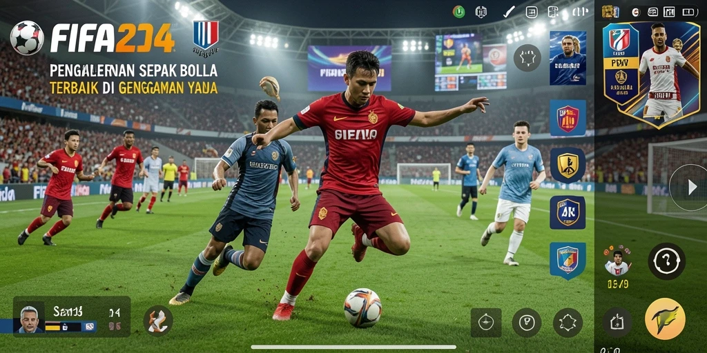 Tangkapan layar menampilkan aksi intens dalam gameplay sepak bola.