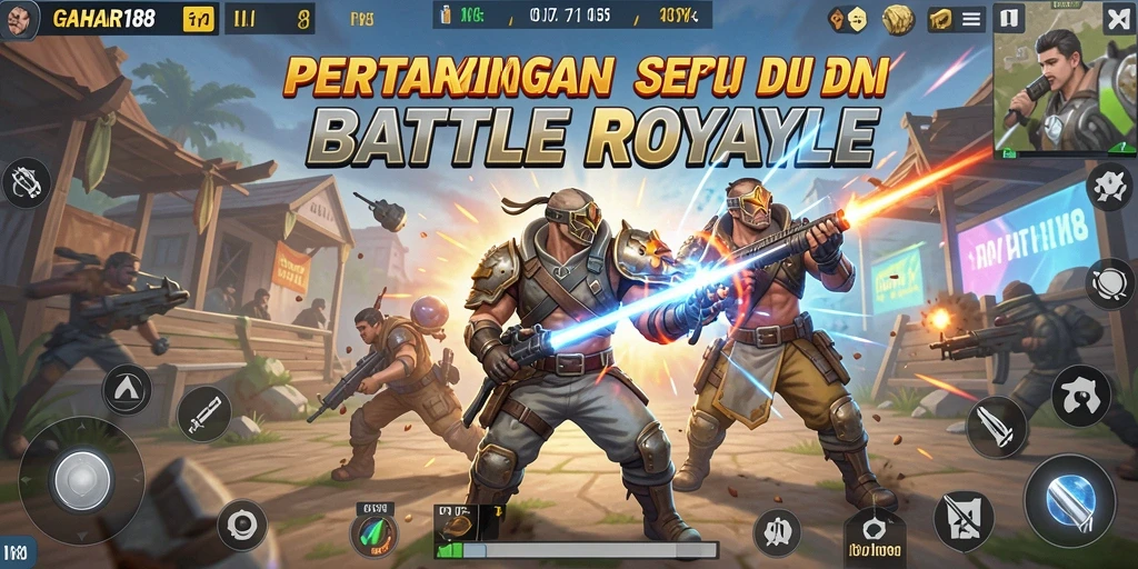 Screenshot menampilkan gameplay seru GAHAR188 dalam pertarungan Battle Royale.