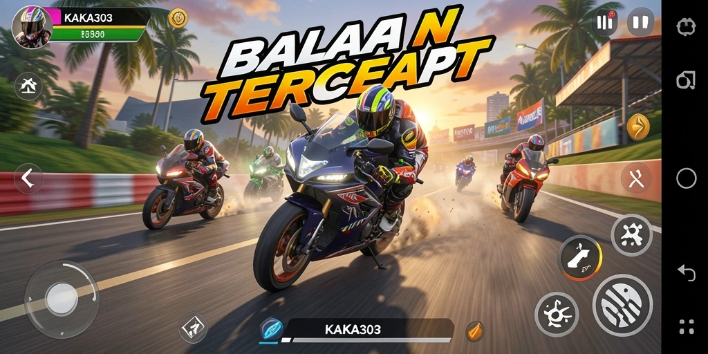 Screenshot gameplay KAKA303 menampilkan aksi balapan motor yang mendebarkan.