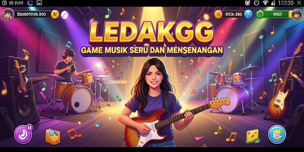 Tampilan gameplay LEDAKGG yang menarik dengan beragam lagu.