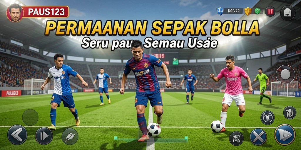 Screenshot PAUS123 menunjukkan gameplay seru dengan aksi sepak bola mendebarkan.